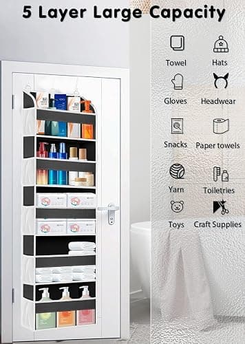TAHAVICE 1 Pack Over The Door Organizer Storage, Hanging Organizer Closet with 5 Large Pockets 10 Mesh Pockets, 44 lbs Weight Capacity, Behind Door Storage for Nursery Bedroom Bathroom (Dark Grey) thumbnail 6