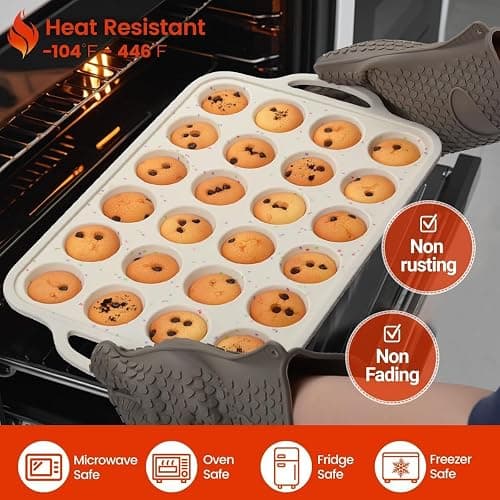 CAKETIME Mini Muffin Pan, Metal Reinforced Frame Mini Cupcake Pans 24 Cups Nonstick Muffin Silicone Molds with Handle for Baking Muffins, Cupcakes, Egg Bites 2 Pack thumbnail 8