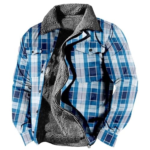 Flannel Jacket for Men Without Hood Zip up Hooded Heavyweight Thick Fleece Lined Winter Warm Plaid Shirt Jacket Big Tall thumbnail 2