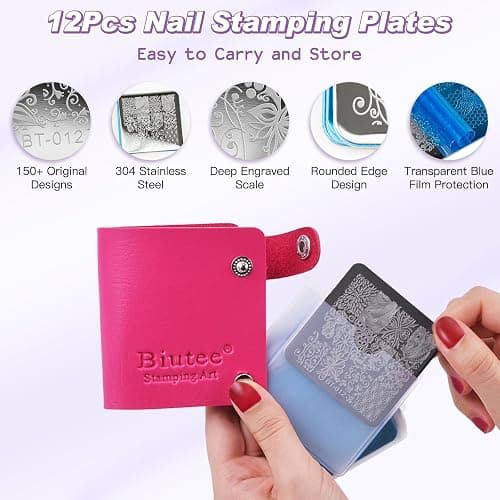 Biutee Nail Stamper Kit 12Pcs Nail Stamping Plate 8Pcs Stamping Gel Polish Nail Stamping Kit with Silicone Stamper Scraper Storage Bag Lace Plaid Stamp Template Christmas Gift for Women thumbnail 3