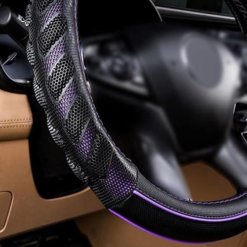 Flying Banner car Steering Wheel Cover Faux Leather Massage Universal fit 3D Honeycomb Hole Anti-Slip Sporty 15 Inches (Purple Black) thumbnail 3