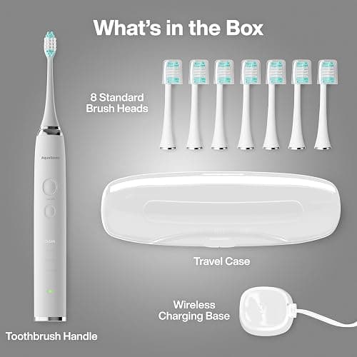 Aquasonic Vibe Series Ultra-Whitening Toothbrush – ADA Accepted Electric Toothbrush - 8 Brush Heads & Travel Case – 40,000 VPM Motor & Wireless Charging - 4 Modes w Smart Timer – Optic White thumbnail 7