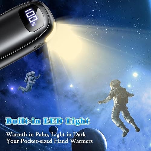 Hand Warmers Rechargeable 2 Pack, Electric Dual-Sided Heating with LED Display & Flashlight, Max 127℉, 13Hrs Long Lasting Pocket Heater for Raynauds, Hunting Essentials, Golf Gifts for Men Women thumbnail 5