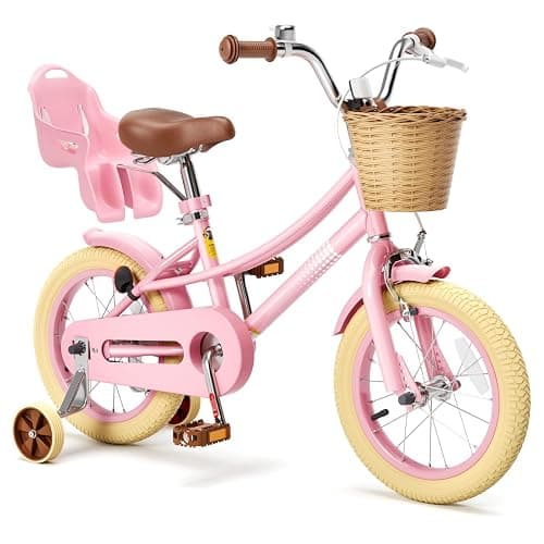 Glaf 12 14 16 20 Inch Girls Bike with Training Wheels for Kids Age 2-12 Years Old Toddler Girls Bike with Basket and Doll Seat Kids Bicycle Adjustable Seat - Image 1