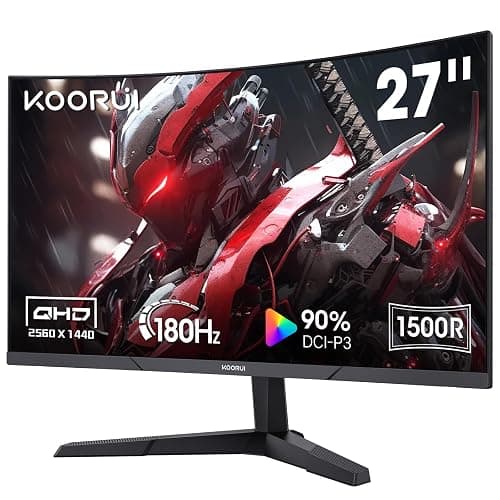 KOORUI 27 inch Gaming Monitor, QHD (2560 x 1440) R1500 180Hz Curved Monitors, AdaptiveSync with 1ms, VESA Compatible, HDR10, 1 x Display Port 1.4 & 2 x HDMI 2.0, Eye Care 27E6QCA - Image 1