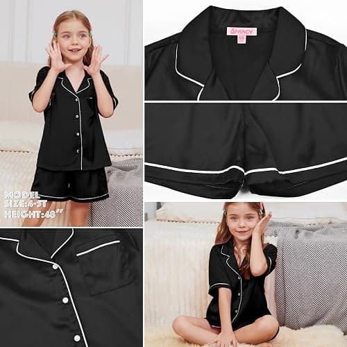 QPANCY Kids Satin Pajamas Sets Baby Boy Girl Button-Down Silk Sleepwear 2 Piece Short Sleeve Loungewear Clothes Set thumbnail 5