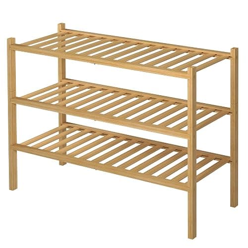 ROMGUAR CRAFT 3 Tier Bamboo Shoe Rack for Closet Free Standing Wood Shoe Shelf Storage Organizer for Entryway Small Space Stackable 27"x11"x20" (Natural) thumbnail 8