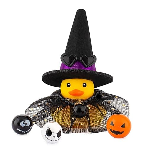 wonuu Halloween Rubber Duck Witch Duck Car Decorations Halloween Accessories Witch Hat Pumpkin Skull and Cloak, Long Black Skirt - Image 1