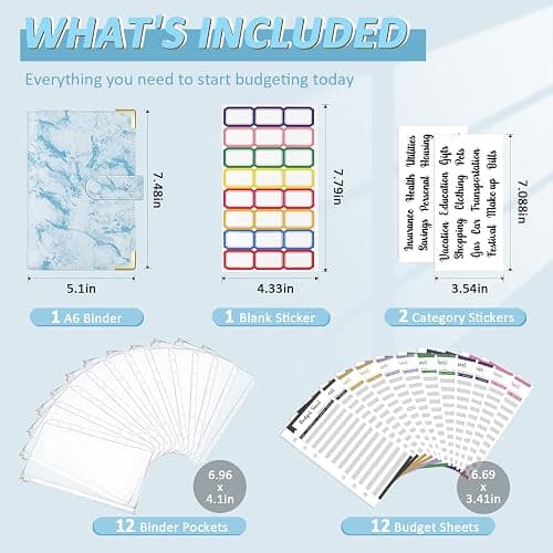 Onlyesh Budget Binder, Cash Envelopes for Budgeting, Money Organizer for Cash, 28Pcs Budget Binder with Cash Envelopes, Marble 6-Ring Money Saving Binder(Blue) thumbnail 3