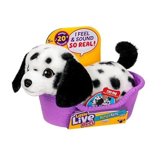 Little Live Pets My Really Real Puppy Mini Pepper The Dalmatian, Interactive Plush Toy with Basket, 20+ Sounds and Reactions, Puppy Toys for Kids - Image 1