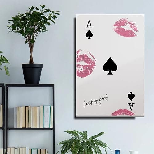 JODYCEBU Stylish Playing Cards Wall Canvas Art Ace of Spades Lucky You Poster Stylish Retro Wall Art Aesthetic Print Preppy Kiss Poster Wall Decor thumbnail 5