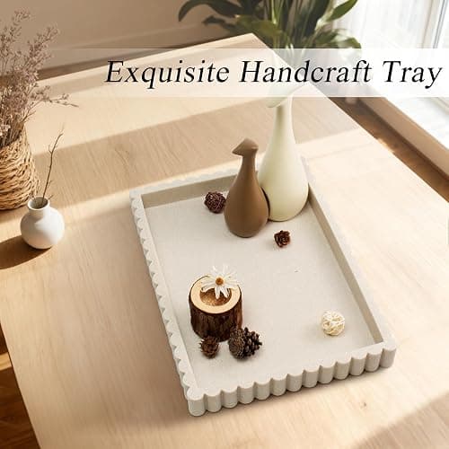 YMXYJM-Scalloped Coffee Table Tray，Ottoman Tray for Modern Home Decor. 14" Decorative Tray for Entryway Table Decor, Living Room Table Decor, Coffee Table Centerpiece - Beige Resin thumbnail 2