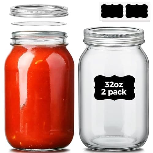 ComSaf Wide Mouth Mason Jars 32 oz with Lids 2 Pcs, Quart Mason Jars with Seal Band, Large Glass Jars, Large Canning Containers for Pickles, Jams, Sauces, Salsa, Sourdough, Salad, Suntea, Food Storage - Image 1