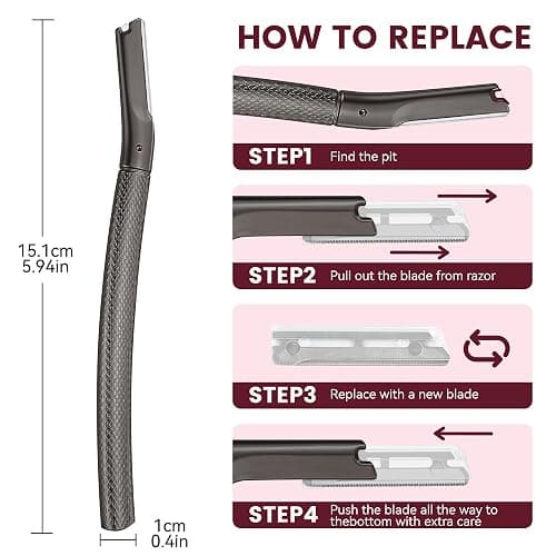 Eyebrow Razor with 12 Blades, Face Razors for Women and Men,Dermaplane Razor for Women Face, Facial Hair Removal for & Eyebrow Hair Removal - Black thumbnail 5
