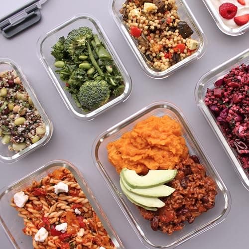 Lot de 10 Boites Repas - Boites de Conservation Alimentaire Idéales pour Préparer des Repas Sains - Boites en Verre Hermétiques sans BPA - 10 Boites Alimentaires et 10 Couvercles Étanches thumbnail 7