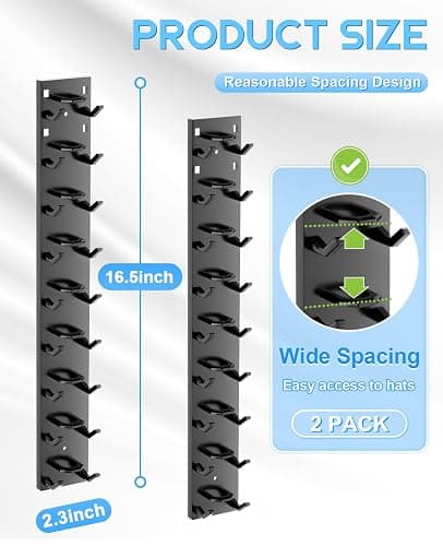 2 Pack Hat Organizer for Baseball Caps, Strong Adhesive Hat Rack for Wall, Multilayer Hat Storage Display Holder, Wall Mounted Hat Hooks Hold up to 18 Hats for Closet Door and Bedroom (Black) thumbnail 5