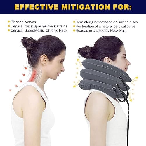 Neck Stretcher, Cervical Traction Device, Neck Traction Device, Cervical Neck Traction Device for Neck Pain Relief, Adjustable Inflatable Neck Brace, Neck Decompression Home Use (Gray) thumbnail 4