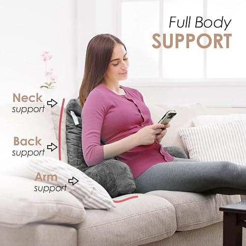 Nestl Reading Pillow Standard Bed Pillow, Back Pillow for Sitting in Bed Shredded Memory Foam Chair Pillow, Reading & Bed Rest Pillows Grey Back Pillow for Bed, Bed Chair Arm Pillow with Pockets - Standard - 07 - Dark Grey thumbnail 3