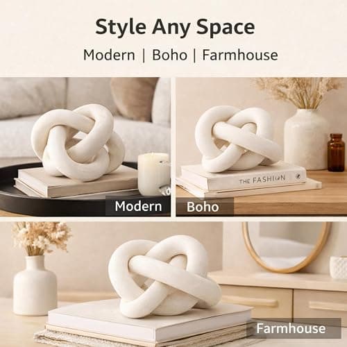 Yalikop 3 Link Wood Knot Decor Rustic Table Shelf Accents, White | Hand Carved Chain Link, Boho Decorative Knot for Coffee Table Bookshelf, Modern Rustic Accents for Living Room Bedroom thumbnail 6