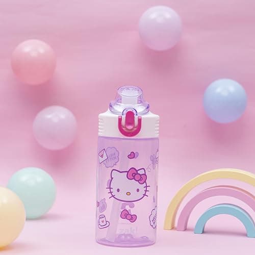 Zak Designs Sanrio Sage Kids Water Bottle For School or Travel, 16oz Durable Plastic Water Bottle With Straw, Handle, and Leak-Proof, Pop-Up Spout Cover (Hello Kitty) thumbnail 2