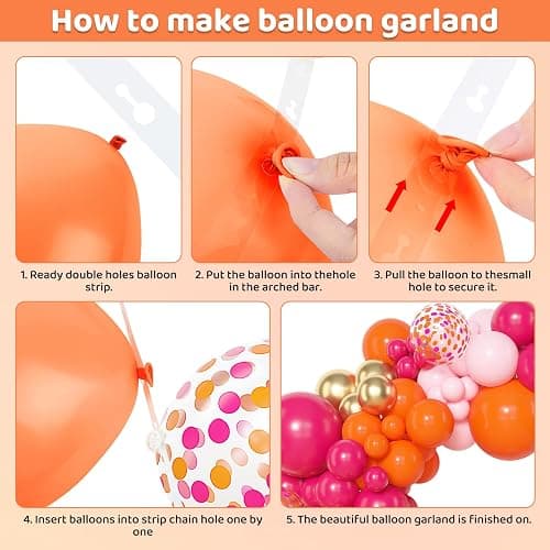 Amandir 153Pcs Pink and Orange Balloon Arch Kit, Different Sizes 18 12 10 5 Inch Metallic Gold Sunset Hot Pink Orange Confetti Latex Balloons Birthday Summer Tropical Graduation Party Decorations thumbnail 4