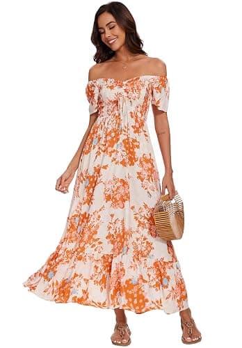 Women's Summer Floral Maxi Dress Casual Short Sleeve Flowy Boho Beach Party Long Dress thumbnail 2