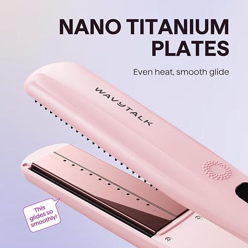 Wavytalk Steam Sesh Hair Straightener, Steam Reduces Damage, Nourishes Hair, and Expedites Straightening, 1.38'' Nano Titanium Flat Iron with Detachable Comb for Silk Press Smoothing & Blowout, Pink thumbnail 5
