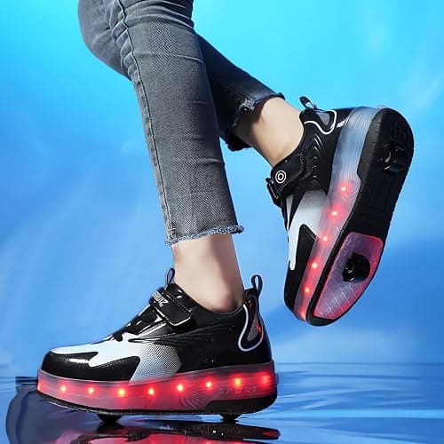 GIMKOUNN Roller Shoes Girls Sneakers USB Rechargeable 2 Wheels Shoes Roller Skates for Beginner Trainers 16 Modes LED Light Up Flashing Sneaker for Unisex Kids Skate Boys Stylish Footwear Gifts thumbnail 2