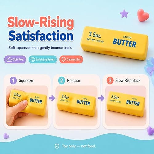 Butter Squishy, Soft Rising Squeeze Toys, Butter Stick Squishy Fidget Toys and Stress Balls Squishies for Office Desk Toys, Party Favors & Birthday Gifts. thumbnail 3