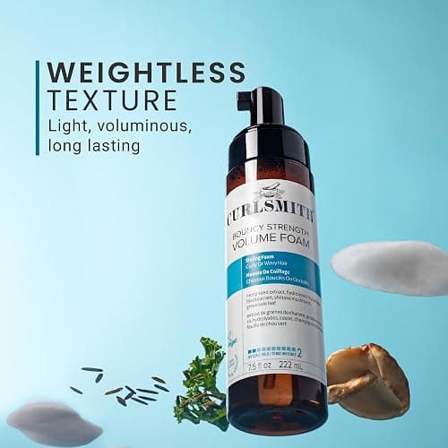 Curlsmith Bouncy Strength Volume Foam - Mousse leggera per volume, rinforzante, per tutti i tipi di ricci, capelli danneggiati, vegano e cruelty free (7.5 oz) thumbnail 7
