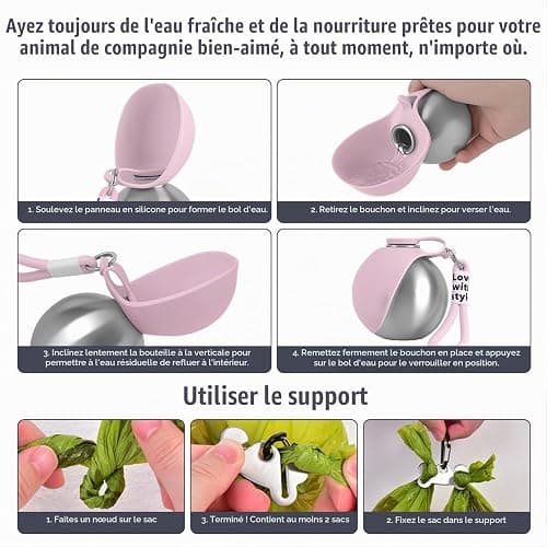 Gourde pour Chien, Gourde Chien Promenade Gamelle éTanche avec Bol Pliable en Silicone, 285ml Gourde Chien Voyage pour Les Promenades Et RandonnéEs en ExtéRieur (Blanc) thumbnail 5