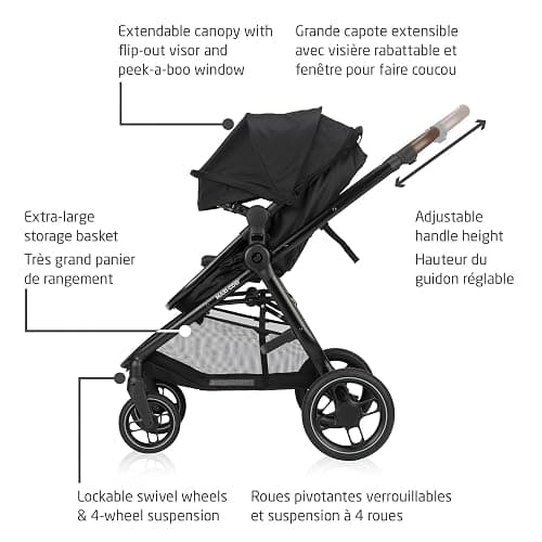 Maxi-Cosi New Generation Zelia Luxe 5-in-1 Modular Travel System, Carriage Mode, Reversible Toddler Seat, Mico Infant Car Seat (included), Enhanced All-Terrain Wheels, Use from Birth – Bassalt Black thumbnail 8