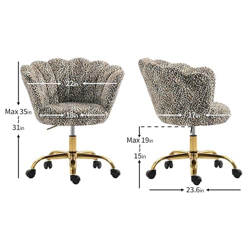 ZOBIDO Comfy Home Office Task Chair with Wheels, Cute Modern Upholstered PU Seashell Back Adjustable Swivel Vanity Desk Chair, for Women,for Girls, Living Room, Bedroom（Leopard thumbnail 3