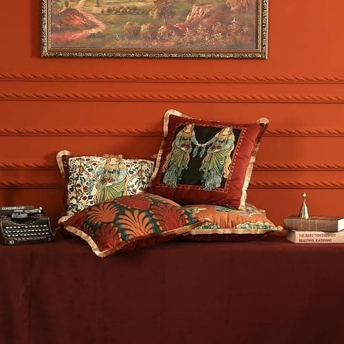 patdrea Designer Velvet Throw Pillow Covers 18x18 Inch,Farmhouse Yellow Jungle with Brown Palm Leaves Pattern,Decorative Square Pillowcases Cushion for Bed Living Room Outdoor Car,Pack of 2 thumbnail 8