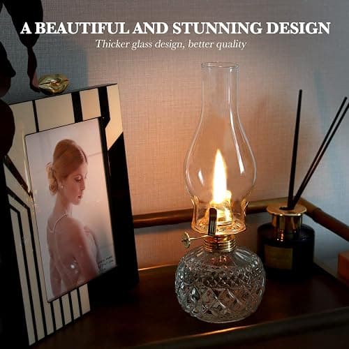 CHNLML 2 Pieces Christmas Large Chamber Oil Lamps, Glass Clear Kerosene Lamp Indoor Decorative Hurricane Lantern Vintage for Xmas Thanksgiving Tabletop Decor and Winter Emergency Lighting(colorless thumbnail 6