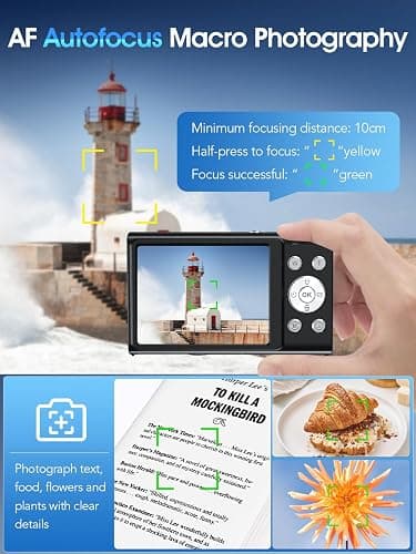 Digital Camera,4K Autofocus Point and Shoot Digital Camera with 32GB Card,48MP Portable Compact Camera Photography for Teens Adult Beginner with 16X Zoom,Anti-Shake,2 Batteries(Black) thumbnail 6
