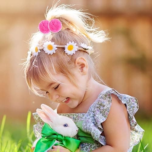 Lusofie 4 Pairs Pom Pom Hair Ties - 8pcs Baby Hair Pom Poms Halloween | Elastic Fluffy Hair Ties Hot Pink Hair Accessories ，Christmas Hair Pom Poms , fuzzy scrunchies thumbnail 6