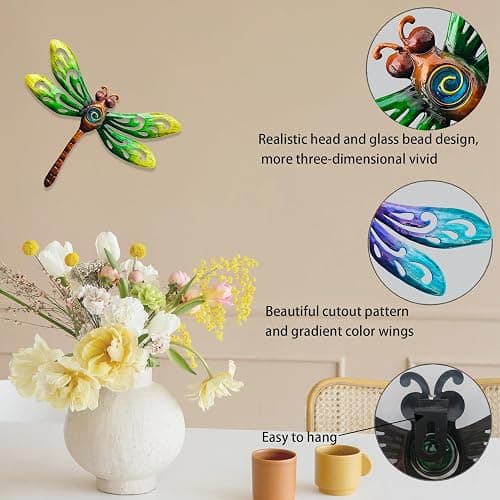 Yonivexis Metal Dragonfly Wall Decor Outdoor wall Art Hanging Decorations Living Room Bedroom Fence Dragonfly Garden Decor, Style1 | Hanging Living Room Bedroom Fence Dragonfly Garden Decor thumbnail 6