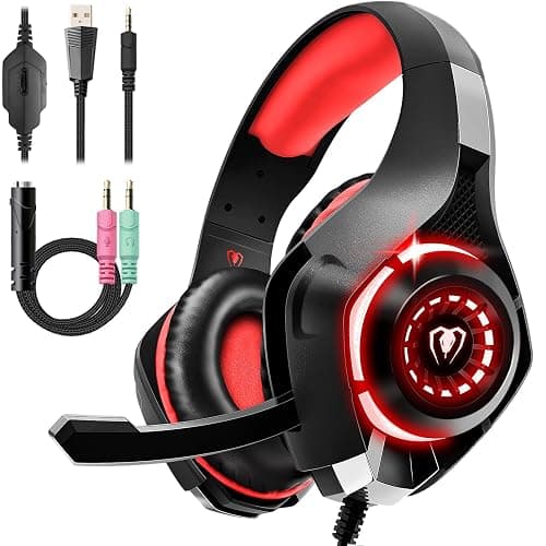 Tatybo Gaming Headset for Ps4 Ps5 Xbox One Switch PC with Noise Canceling Mic, Deep Bass Stereo Sound (Black Red) - Image 1