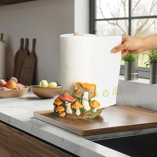Bicuzat Cute Retro Mushroom Pattern Paper Towel Holder Stand, Resin Crafts Display for Kitchen Countertop, Cafe Western Restaurant Cake Shop Dessert Shop thumbnail 2