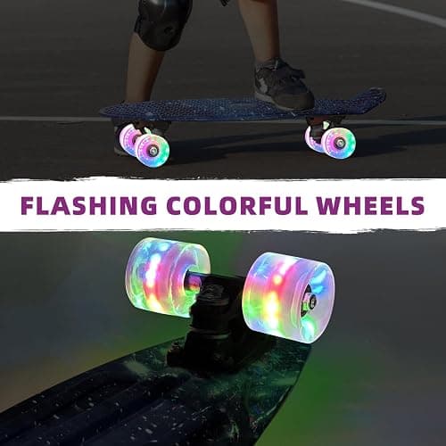 Nattork Skateboards 22 Inch Mini Cruiser Skateboard Complete Retro Skate Boards with Colorful Light Up Wheels for Kids Girls Boys Beginners thumbnail 3