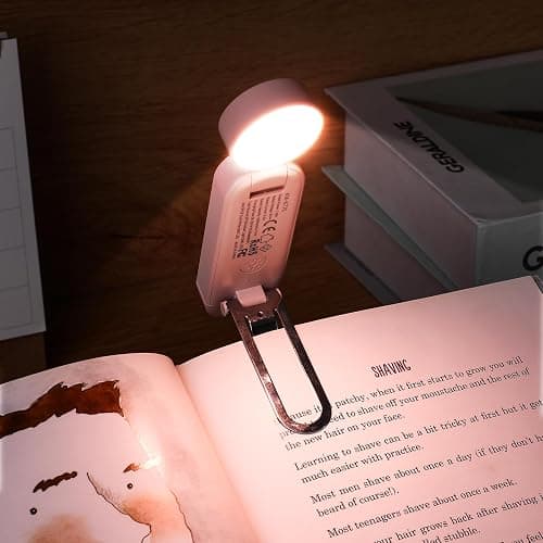 VAVOFO USB Rechargeable Book Light, Blue Lighting Blocking, Amber Light Clip On Bookmark Shaped 6 LEDs Reading Light, Eye Care for Bookworms Reading in Bed with 9 Lighting Modes (Light Pink) thumbnail 2