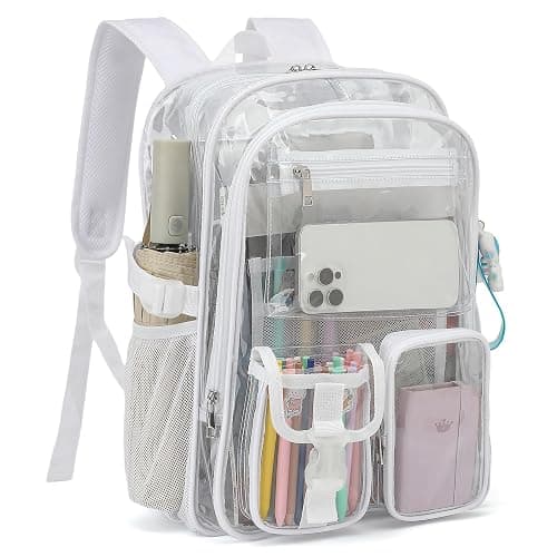Kouxunt Clear Backpack Heavy Duty Transparent Backpacks Stadium Approved for School Work Sport Travel (White) - Image 1