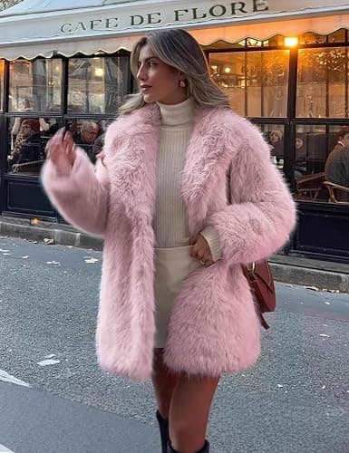 Wyeysyt Womens Faux Fur Coat Fluffy Lapel Furry Jacket Long Sleeve Shaggy Long Coat Winter Warm Coats Outerwear thumbnail 4