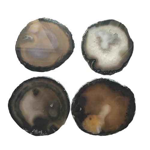 AMOYSTONE Natural Black Agate Coasters Set of 4 Agate Stone Sciles Handmade Coasters for Coffee Table Desk Cup, Small 3-4" thumbnail 6
