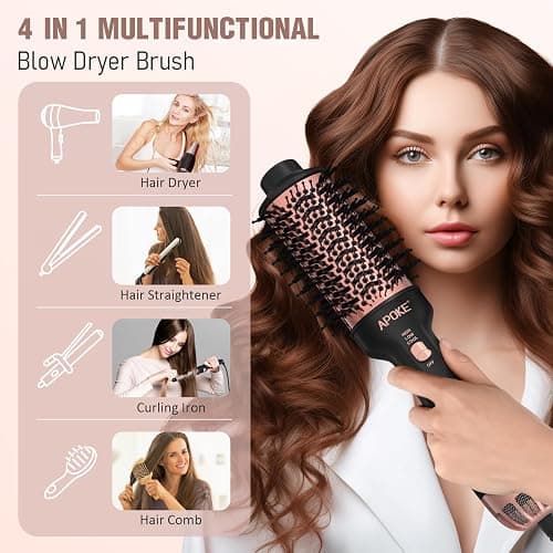 APOKE One Step Hair Dryer Brush Hot Air Stylers and Volumizer, Lightweight Hairdryer Heated Air Brush for Drying Straightening Curling Volumizing Hair (Bright Black) - Bright Black thumbnail 2