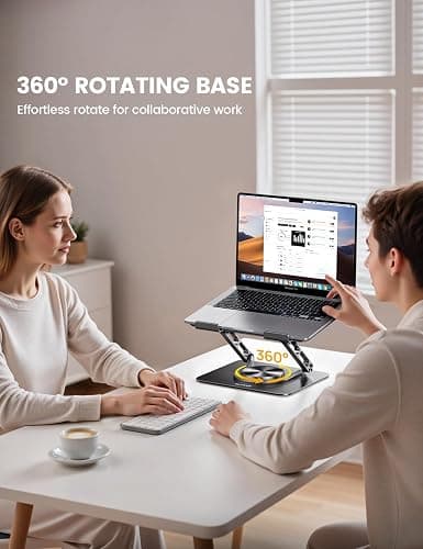 Lamicall Adjustable Laptop Stand for Desk - 360 Rotating Base Ergonomic Computer Stand, Aluminum Laptop Riser for Mothers Day fits MacBook Neo Air Pro, HP, Office Desk Accessories (10-17.3'') - Black thumbnail 3