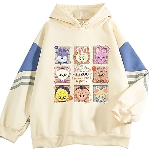 KPOP SKZ Hoodie NEW Album 5-Star Concert Sweater Hyujin Felix Jisung Sweatshirt for Women - X-Large - Beige J