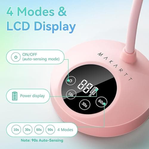 Makartt UV Nail Lamp: Flash Cure lamp UV Light for Gel Nails Polish Luminoza 30W Rechargeable LED Nail Dryer with 4 Timers & Auto Sensor Fast Curing Goosenecks Lamp for Home DIY Manicure (Pink) thumbnail 7