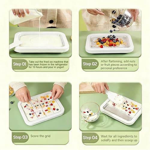 Rolled Ice Cream Maker, New At-Home Ice Cream Roller Maker, DIY Fun Family Activity Instant Ice Cream Tray with Instant Freeze Tray and 2 Scrapers(Pink) thumbnail 7